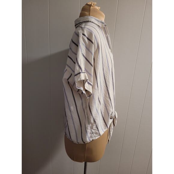 Madewell - White Blue Pinstripe Tie Front Cotton Button Down Blouse Size Small - Picture 3 of 7